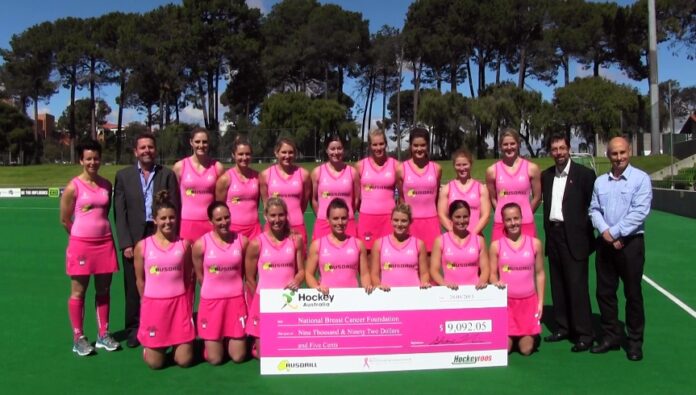 The Hockeyroos and Ausdrill present the cheque to National Breast Cancer Foundation.jpg